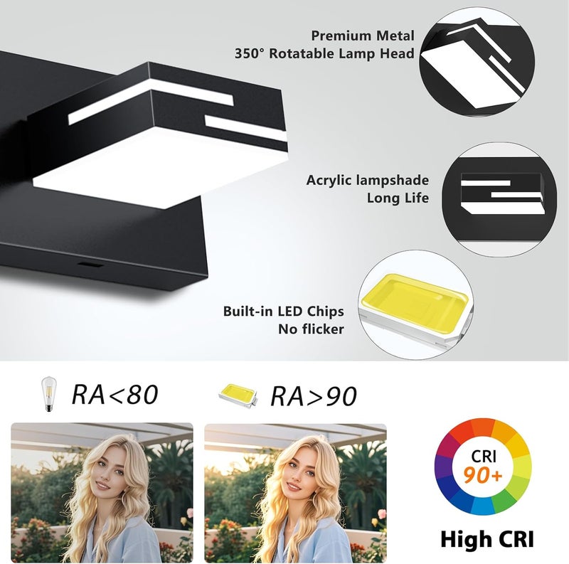 LKHF LED Modern Bathroom Vanity Light Fixtures 3-Light 5CCT Dimmable Matte Black Vanity Lights for Bathroom Lighting Fixtures Over Mirror, with 350° Rotatable Acrylic Heads, 22-inch - Image 2